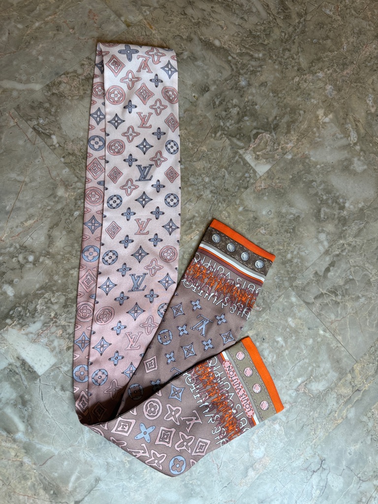 Louis Vuitton Pink & Orange Monogram Silk Bandeau Scarf